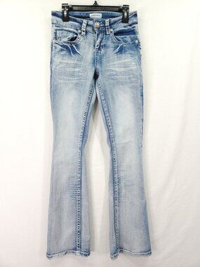 FIRE & RAIN Size 1 25x29 Flare Bootcut Jeans Light Wash Whiskered Thick Stitch